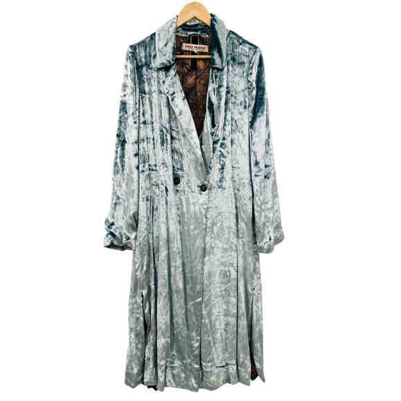Free People Jackets & Blazers - Free People L gray silver sienna crushed velvet duster